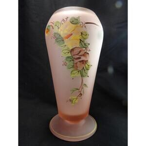 Tiffan Pink Satin Glass Hand Painted Vase